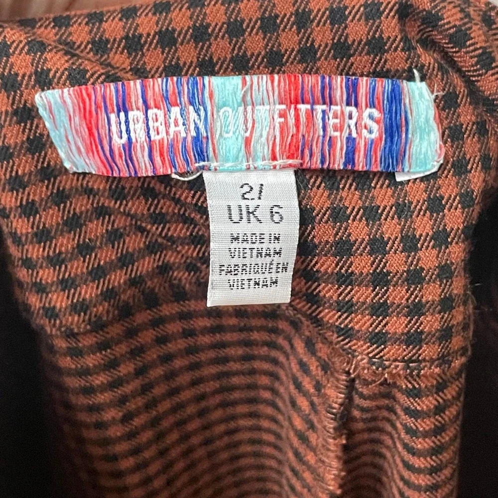 Urban Outfitters Pants Gingham Plaid Black Brown Flared Leg Size 2 Preppy Retro